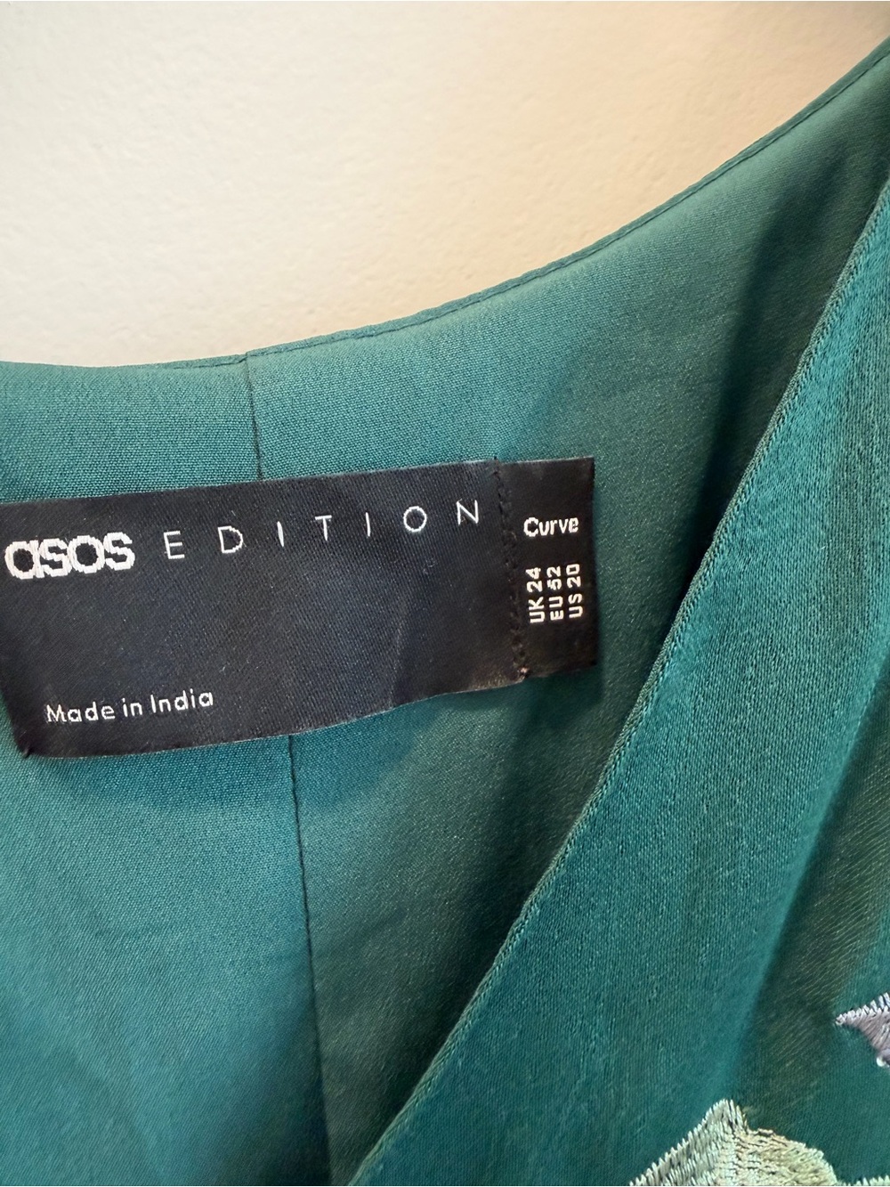 ASOS CURVE Size 20 Forest Green Floral Embroidered Satin Midi Dress - Picture 7 of 12